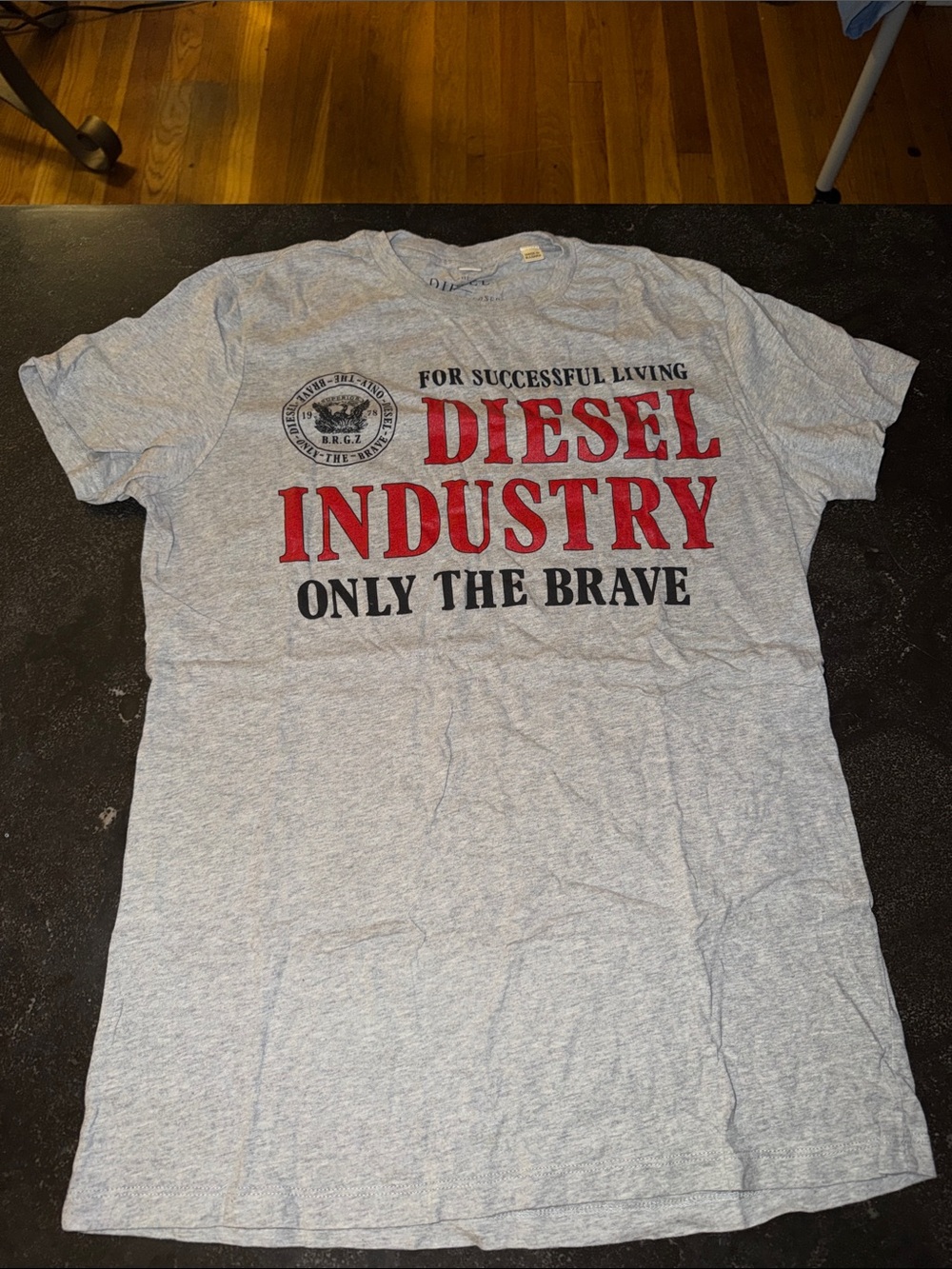 Diesel Gray Tee with Red and Black Graphic